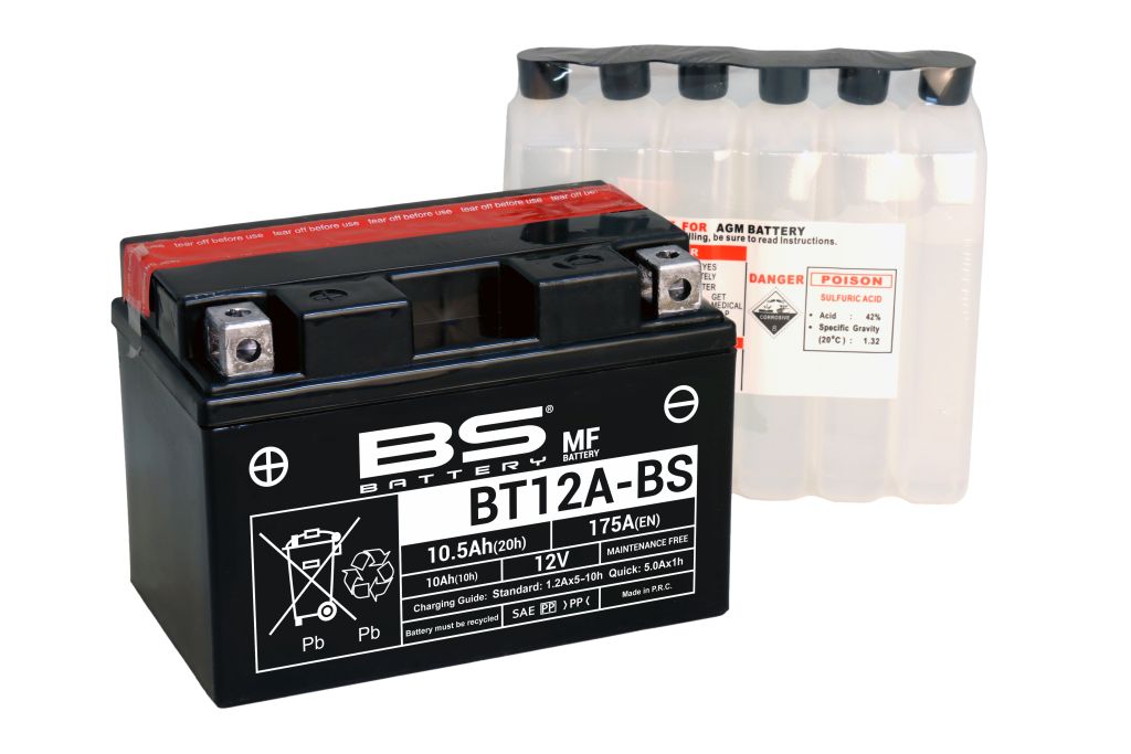 BS-battery BT12A-BS  AGM MF, 12, 10  175 A  150x88x105,  ( +/- ), (YT12A-BS) 300602
