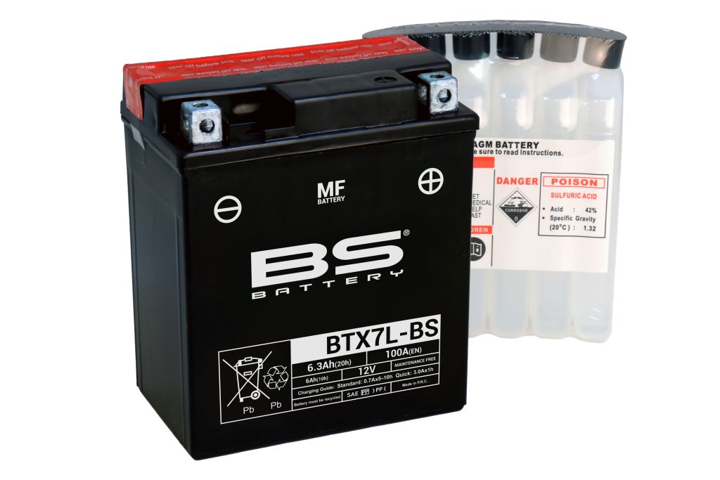 BS-battery BTX7L-BS  AGM MF, 12, 6  100 A  113x70x130,  ( -/+ ), (YTX7L-BS) 300620