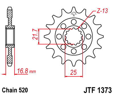JT   JTF1373.16RB  Honda NC750 14-20, NC700 Integra 12-16, CT700 14-16, CTX700 14-18, 750 X-Adv 17-20 JTF1373.16RB