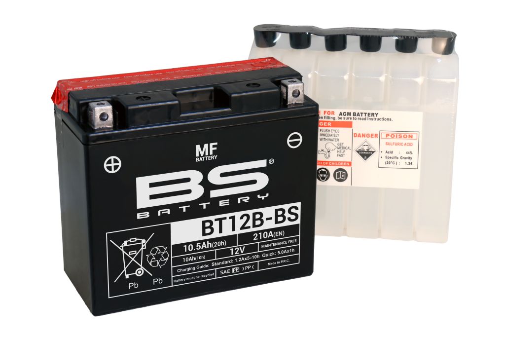 BS-battery BT12B-BS  AGM MF, 12, 10  210 A 150x69x130,  ( +/- ), (YT12B-BS) 300628